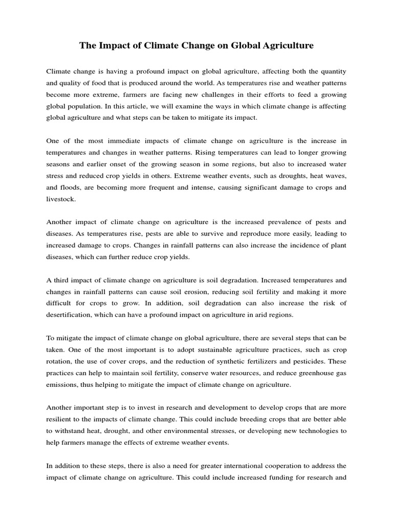 The Impact of Climate Change On Global Agriculture | PDF | Agriculture ...