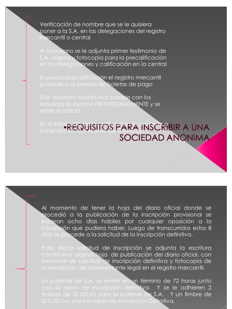 Presentacion Requisitos para Inscribir A Una Sociedad Anonima