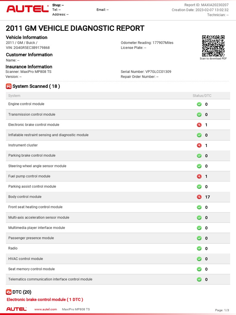 2011 GM Vehicle Diagnostic Report 2g4gr5ec3b9179868 2023027130232 PDF Ignition System
