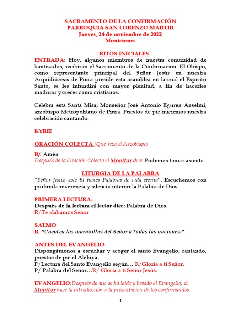 MONICIONES CONFIRMACION 2022 PDF eucaristía Misa (liturgia)