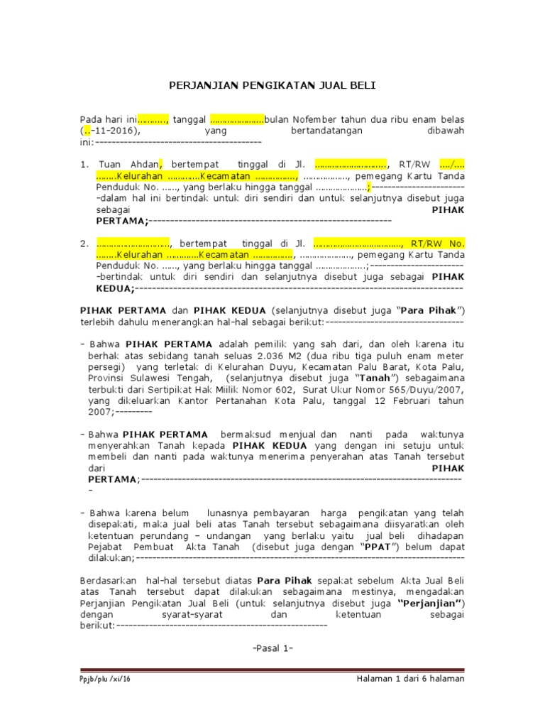 Contoh Perjanjian PPJB Tanah | PDF | Hukum | Teknologi & Rekayasa