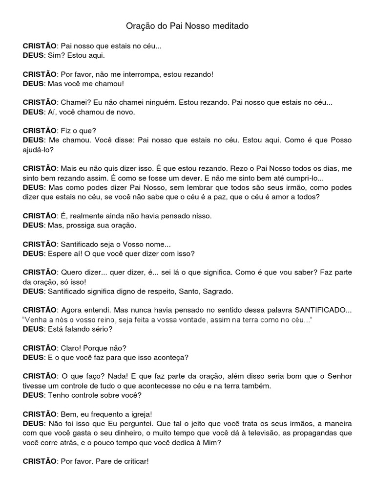 Oração Do Pai Nosso Meditado Pdf Oração Do Senhor Oração