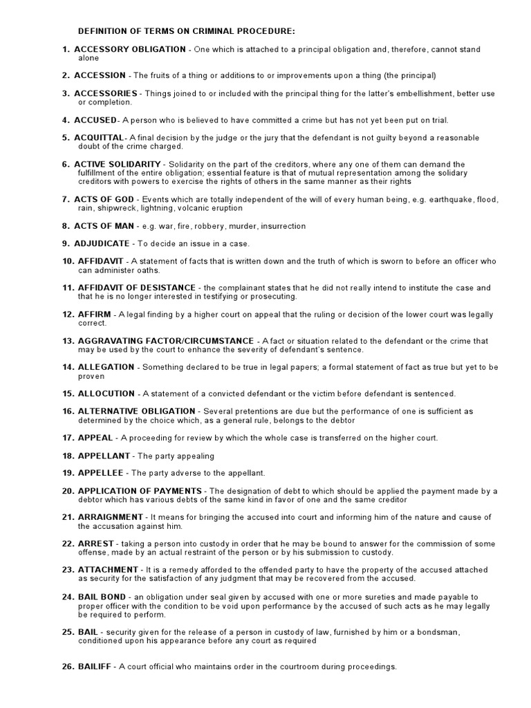 Criminal Procedure Terminology Guide | PDF | Evidence (Law) | Prosecutor