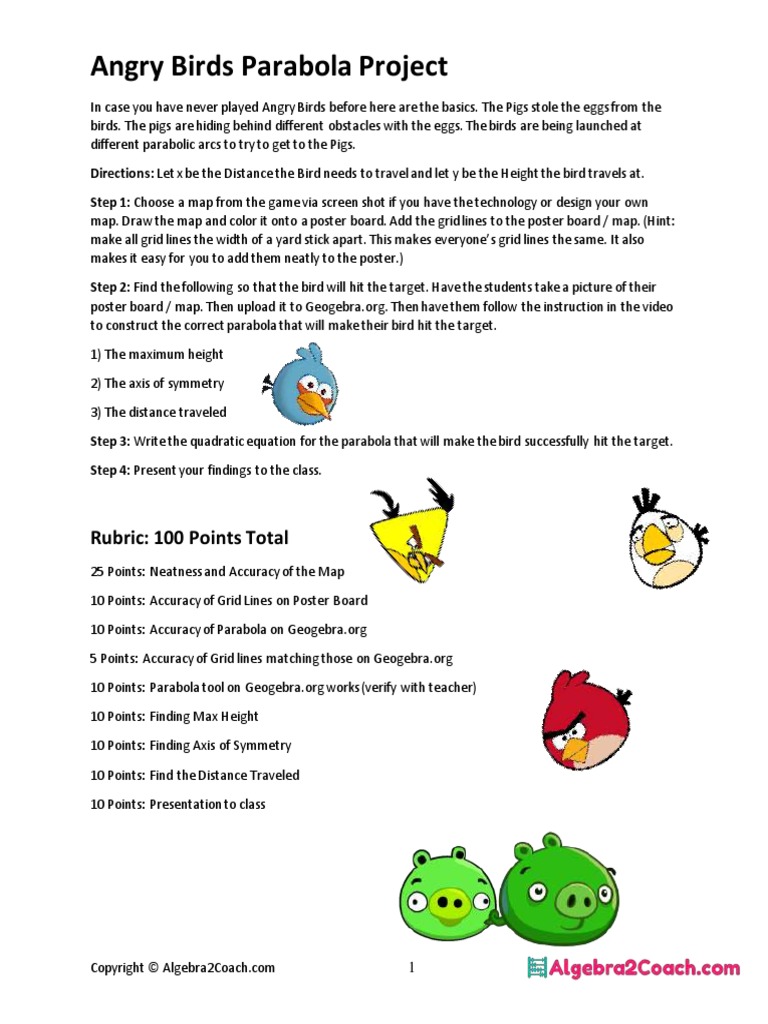 Angry Birds Parabola Project Rubric | PDF