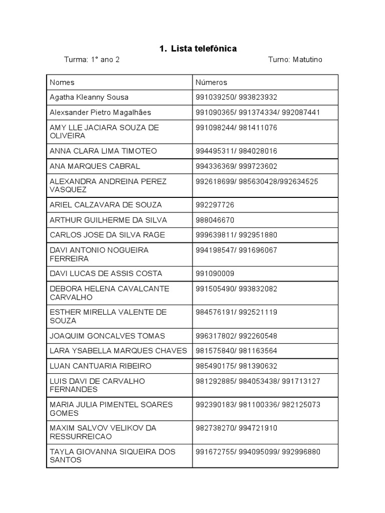 Lista Telefônica de Alunos | PDF