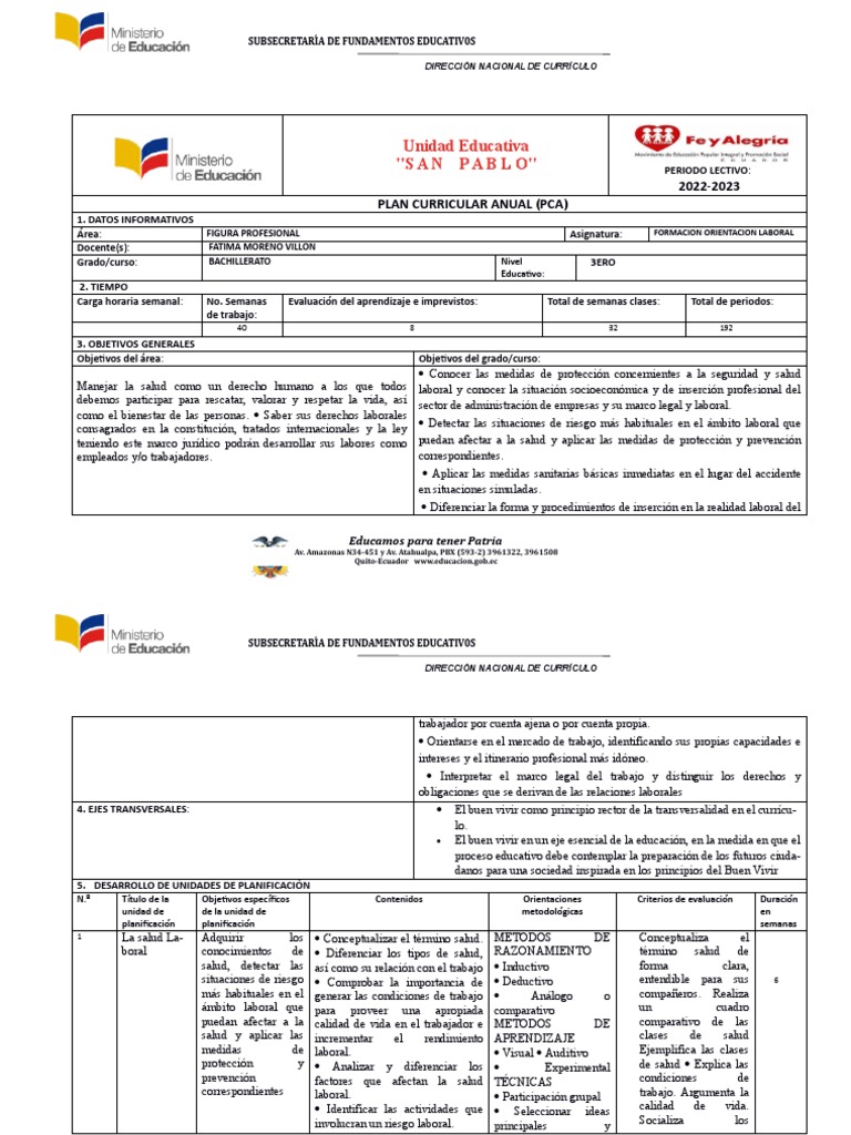 Planificación Curricular Anual (Pca) de Fol 3ero Electromecanica | PDF ...
