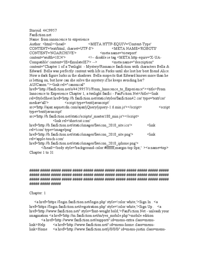 Experience Chapter 1, A Twilight Fanfic Fan Fiction PDF Verdana