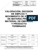 Valoración, decisión y stock de materia prima