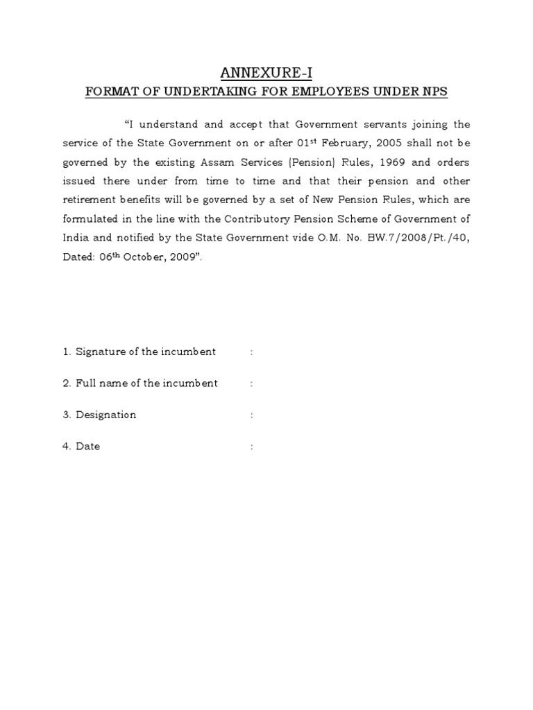 NPS Undertaking Format for Employees | PDF