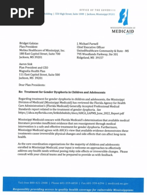 Ltr Snyder to CCOs Re Gender Dysphoria Treatment