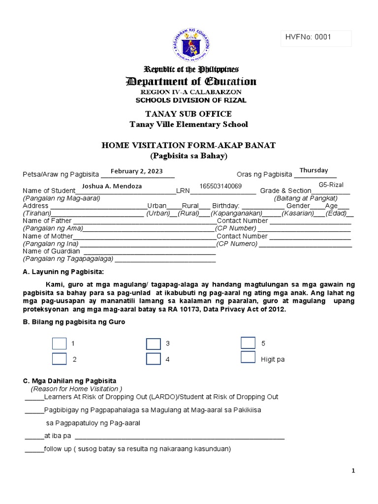 Akap Banat Home Visitation Form | PDF
