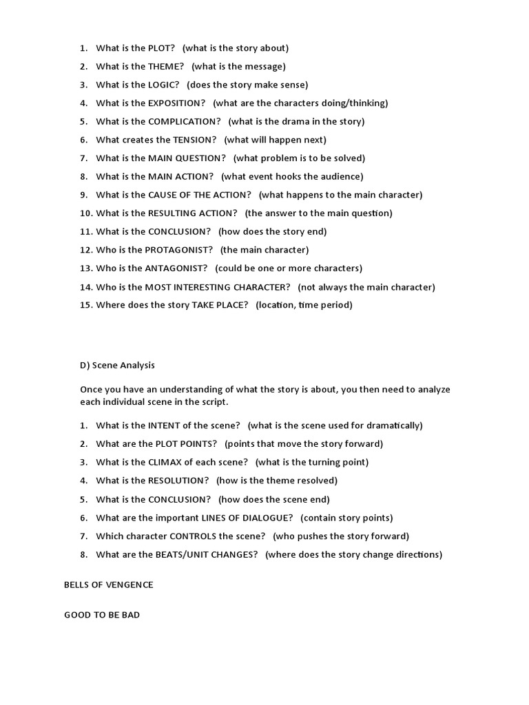 Screenplay Questions To Ask PDF