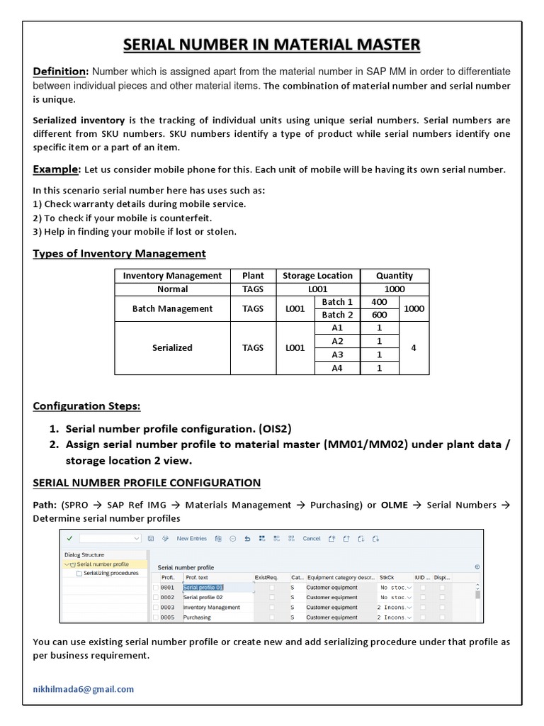 Serial Number In Material Master