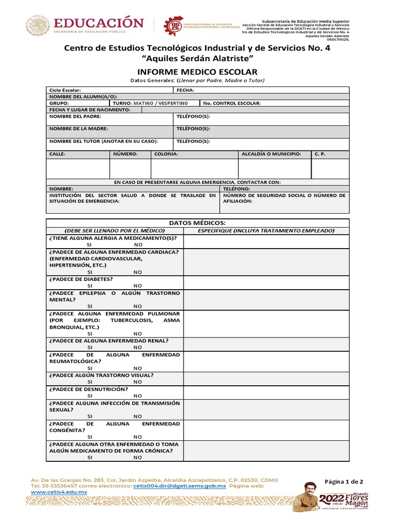 Informe Médico Escolar 2022 | PDF | Medicina CLINICA | Cuidado de la salud