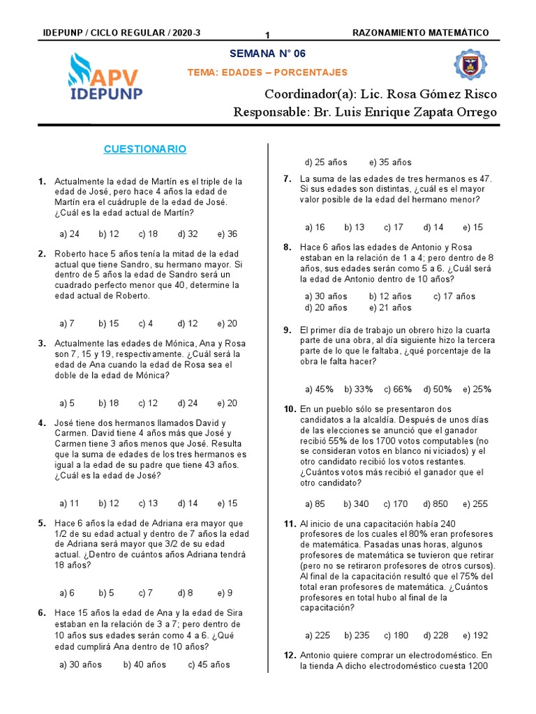 Problemas de Edades y Porcentajes | PDF
