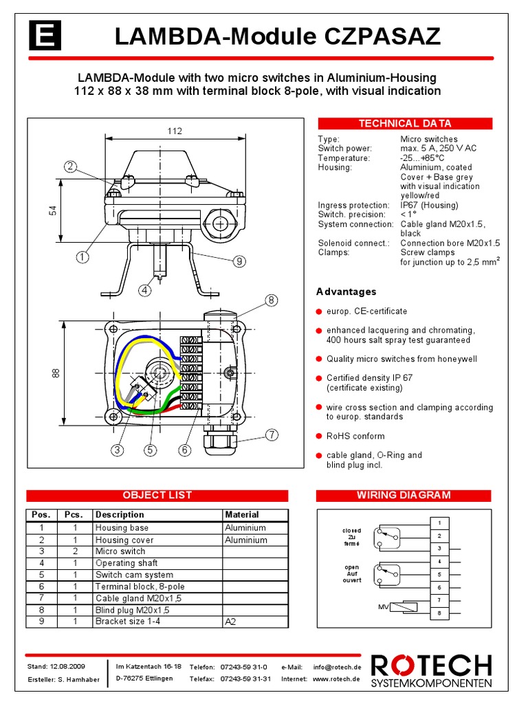 CZPASAZ Limit Switch Technical Data | PDF | Equipment | Electronics