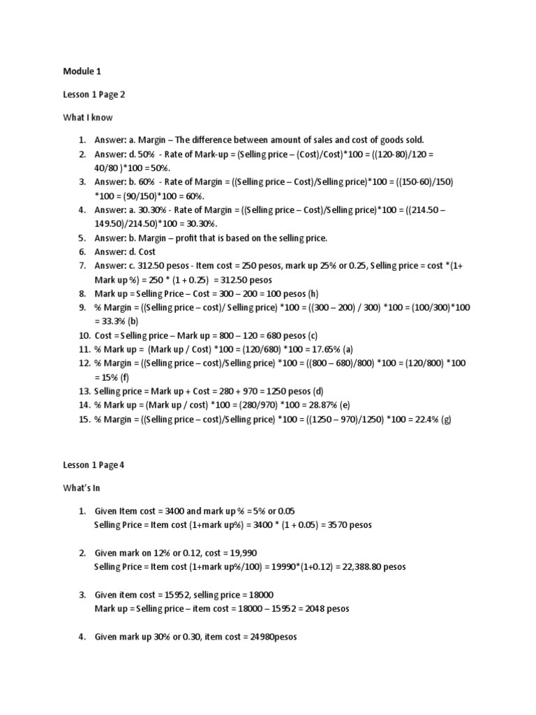 Understanding Mark-Up and Margin Calculations | PDF | Gross Margin ...