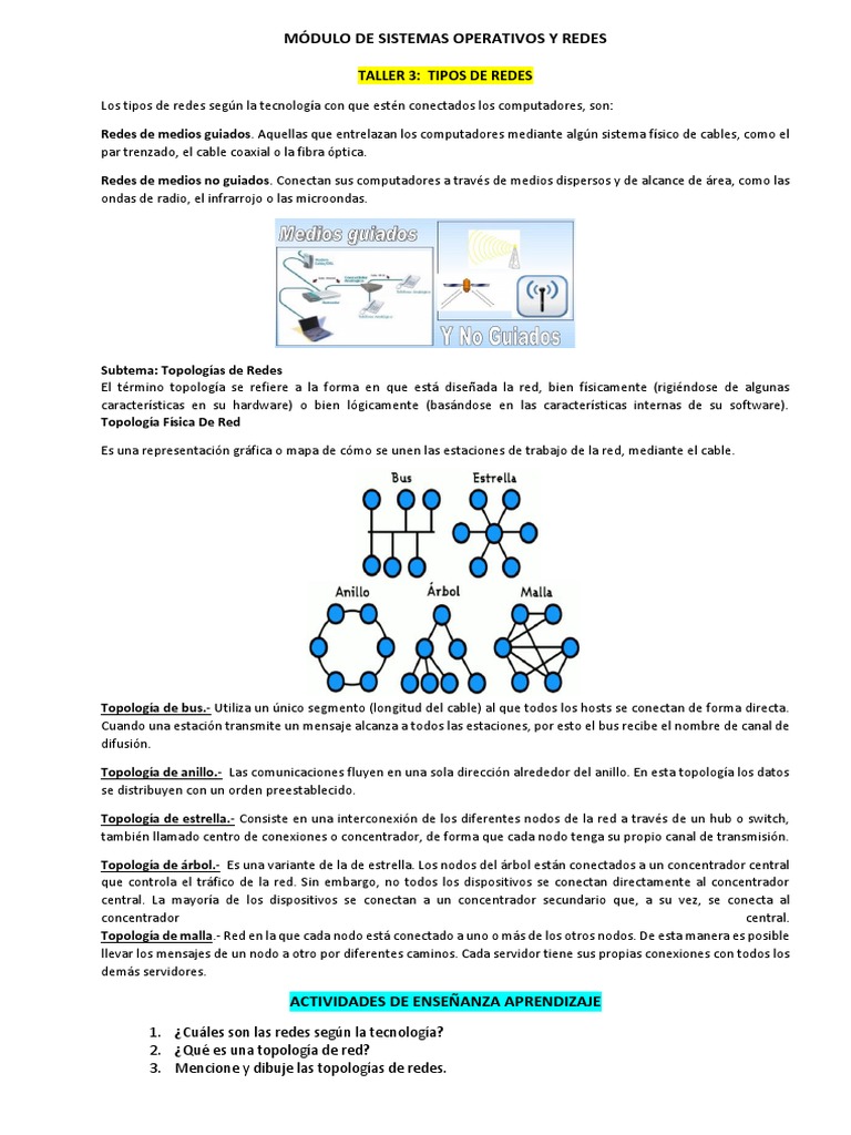 Tipos de Redes Taller 3-4-5 | PDF | Red de computadoras | Topología de ...