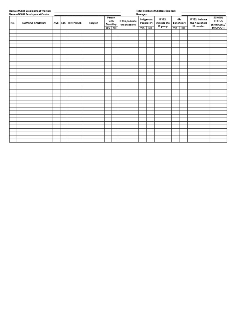 Child Development Enrollment Form | PDF