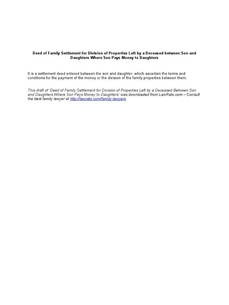 Deed of Family Settlement For Division of Properties Left by A Deceased