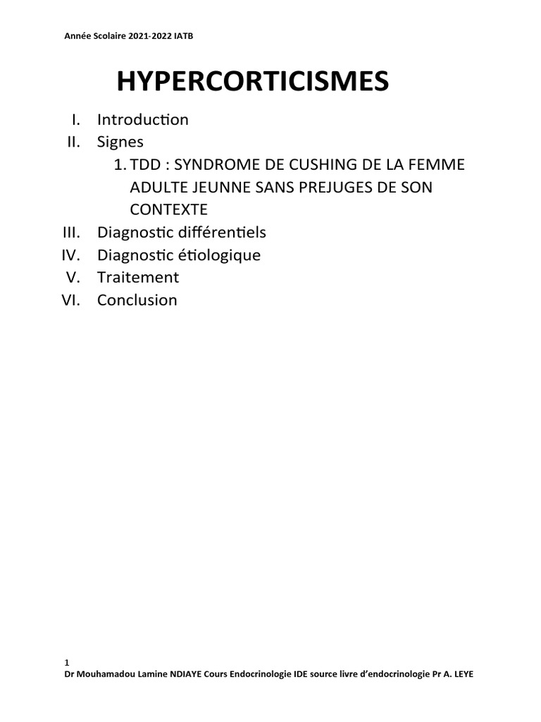 Hypercorticisme et syndrome de Cushing | PDF | Spécialités médicales ...