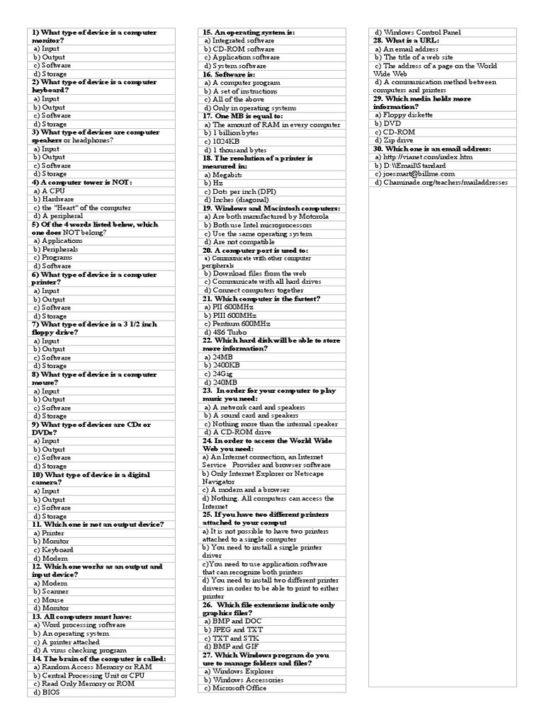 Basic Computer Skills Test
