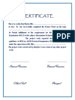 CBSE Class 11 Project Work Certificate Title