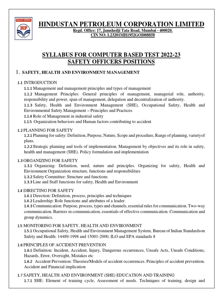 Safety Officer Course Syllabus 2022-23 | PDF | Occupational Safety And ...