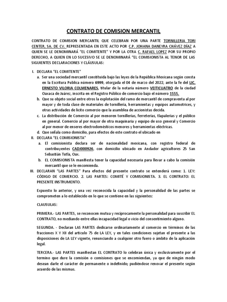 CONTRATO DE COMISION MERCANTIL. PDF Justicia Crimen y violencia