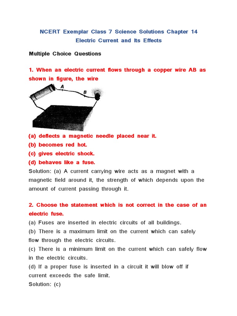Electric current and its effects ncert exemplar class 7 science