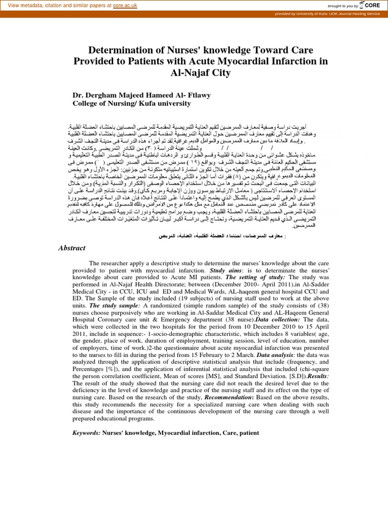 Determination of Nurses Knowledge | PDF | Myocardial Infarction | Heart