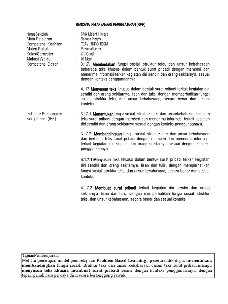 RPP Personal Letter | PDF | Karier & Perkembangan