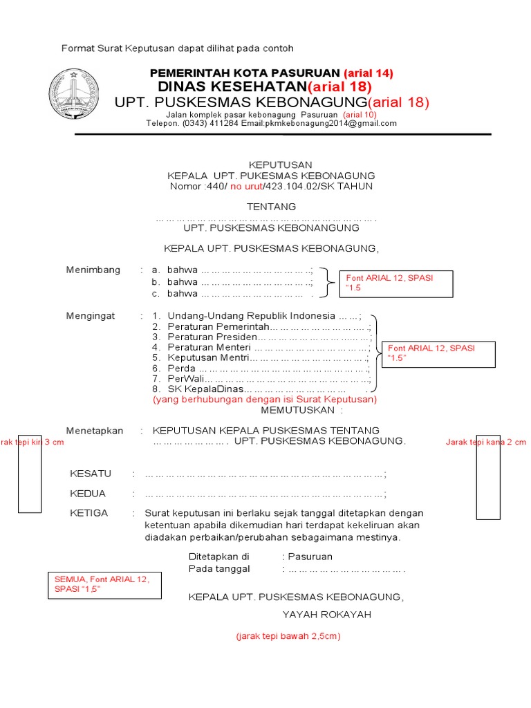 Format Surat Keputusan Puskesmas Pasuruan | PDF