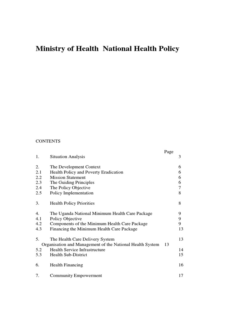 Uganda National Health Policy PDF Health Care Health System