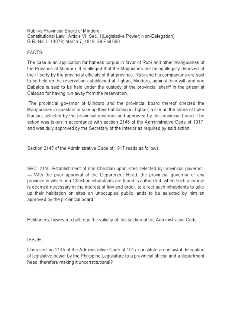 Nd rubi vs provincial board of mindoro g r no l 14078 march 7 1919