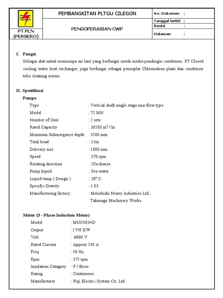 Pengoperasian CWP di PLTGU Cilegon | PDF