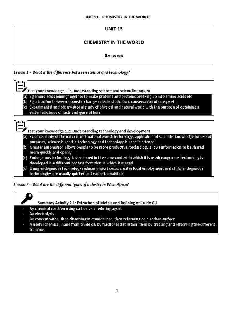 Unit 13 - Chemistry in The World Answers | PDF | Atmosphere Of Earth ...