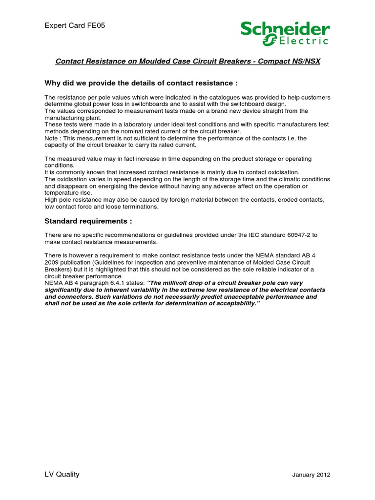 Contact Resistance Testing for MCCBs | PDF | Electrical Resistance And ...