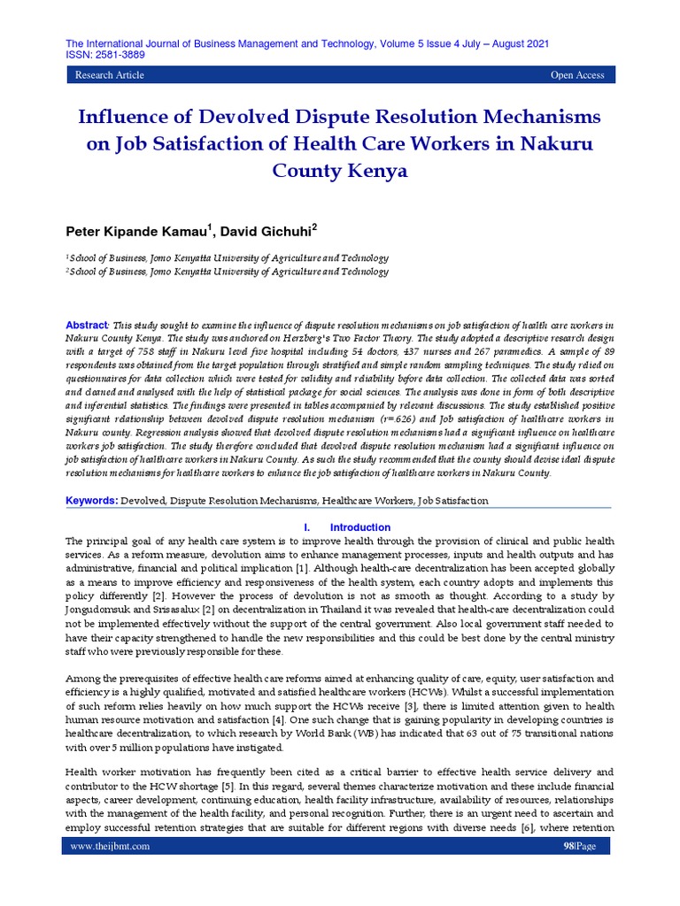 influence-of-devolved-dispute-resolution-mechanisms-on-job-satisfaction