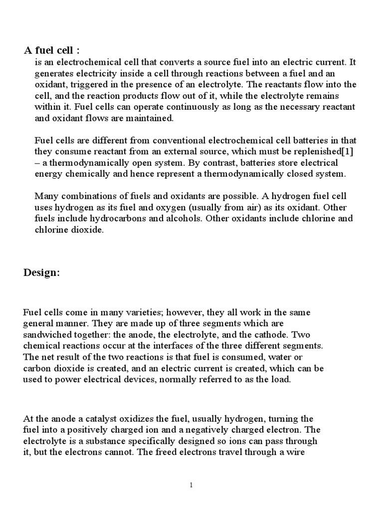 A Fuel Cell PDF Fuel Cell Electrochemistry