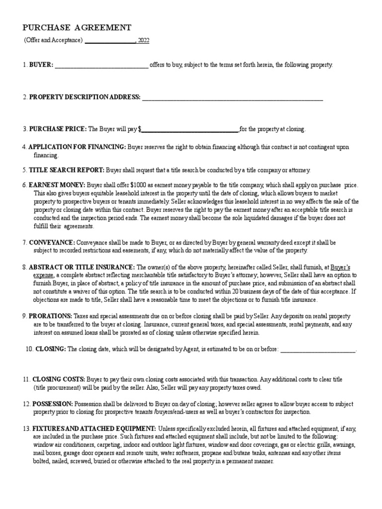 Sample Purchase Agreement Template | PDF | Conveyancing | Title Insurance