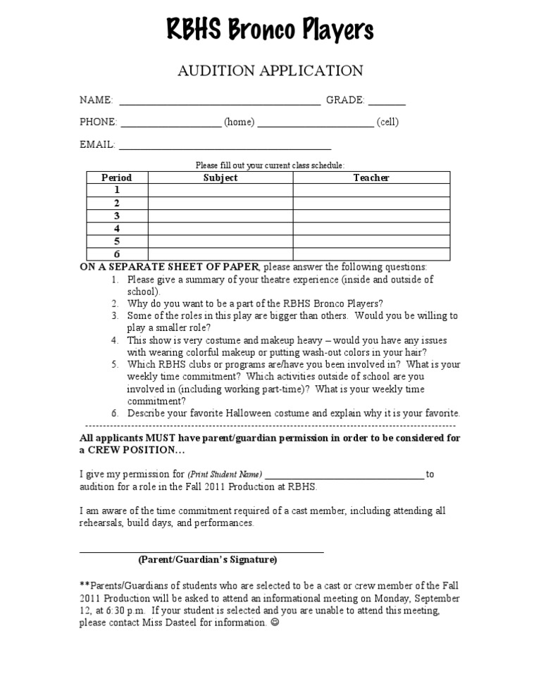 Audition Application Fall 2011 | PDF