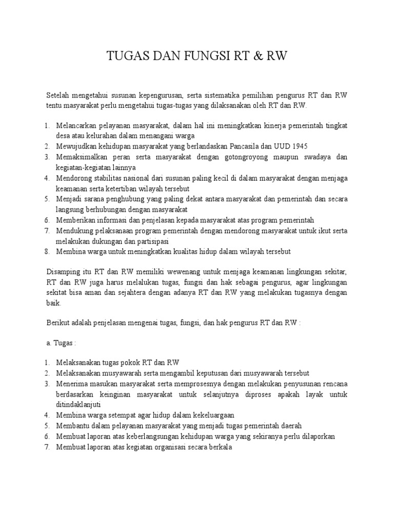 Tugas Dan Fungsi RT & RW | PDF | Ilmu Sosial | Gaya Hidup