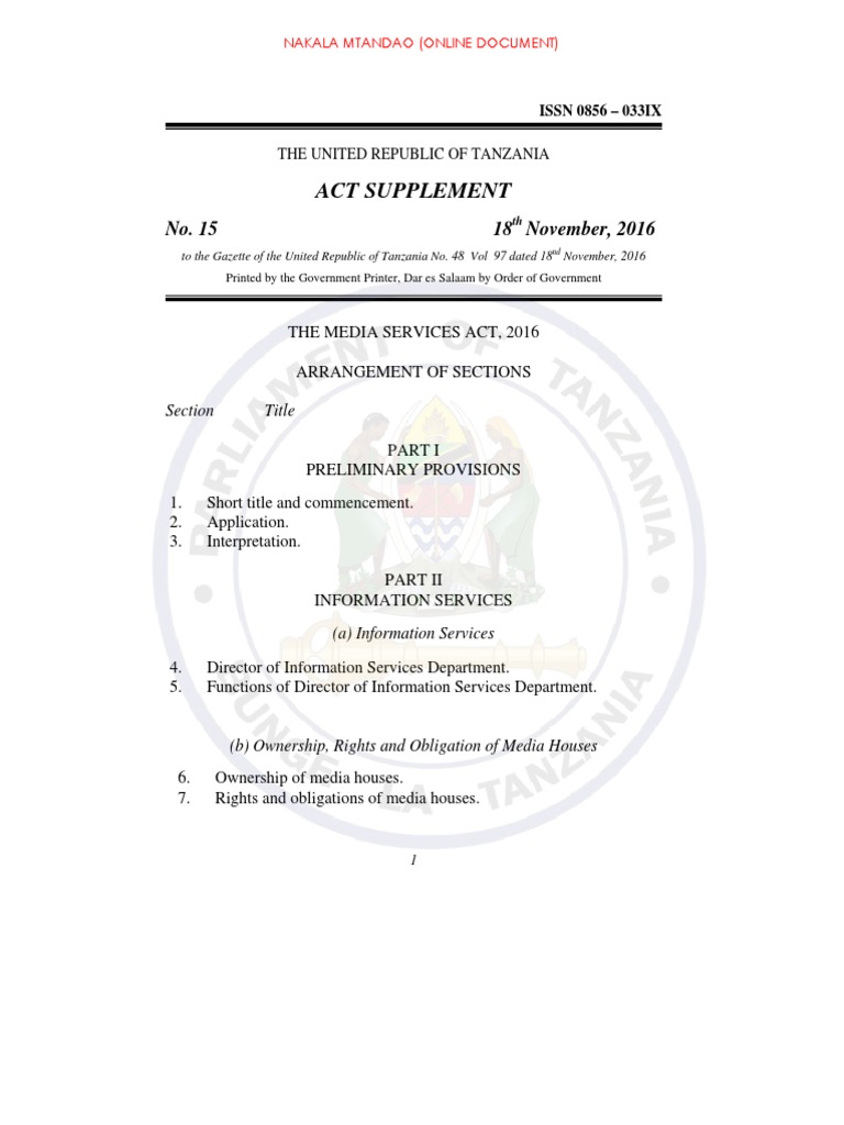 15634624152.THE MEDIA SERVICES ACT, No. 12 of 2016 Download Free PDF