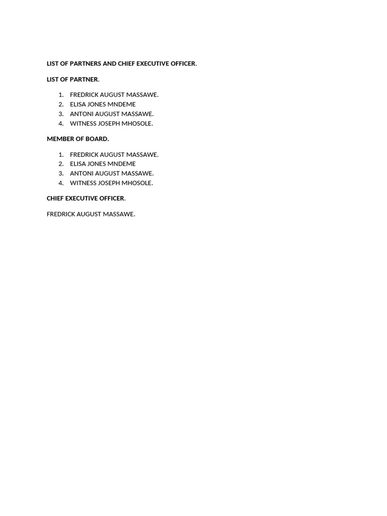 Partners and CEO List Document | PDF | Politics