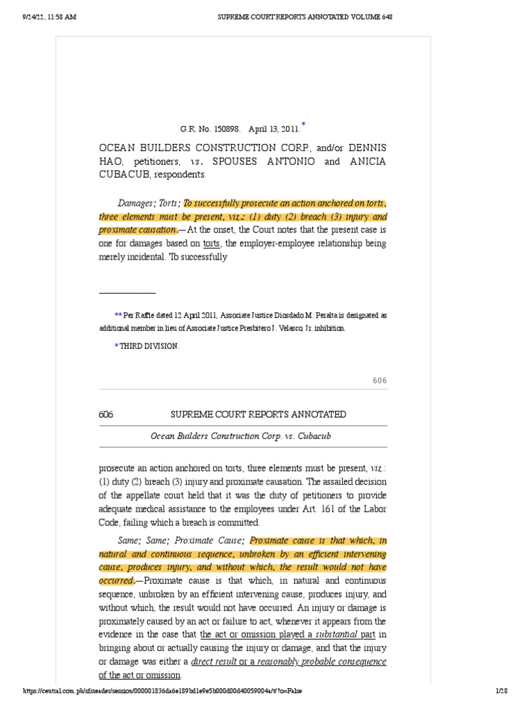 03 Ocean Builders Construction Corp. vs. Cubacub | PDF | Negligence ...