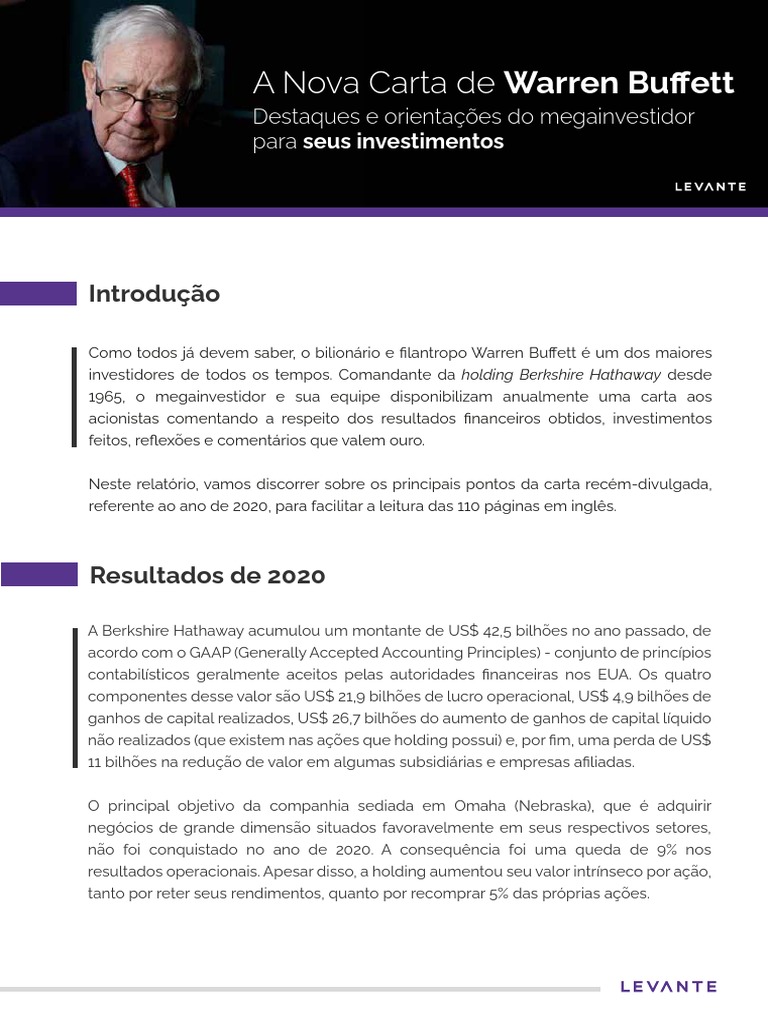 Os principais destaques da nova carta de Warren Buffett PDF