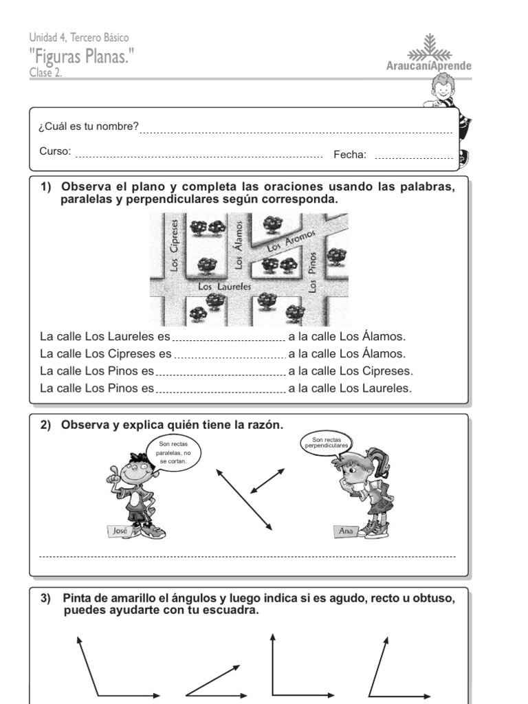 Guía de Ángulos para Cuarto Básico | PDF