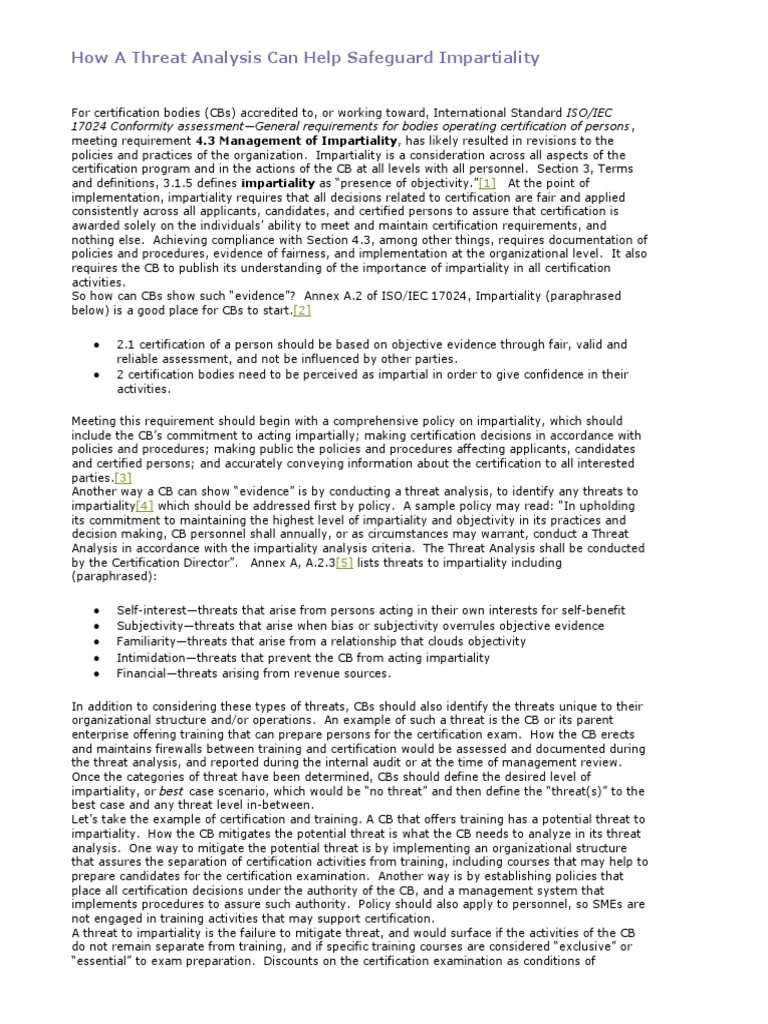 Threat Analysis for Certification Impartiality | PDF | Certification ...