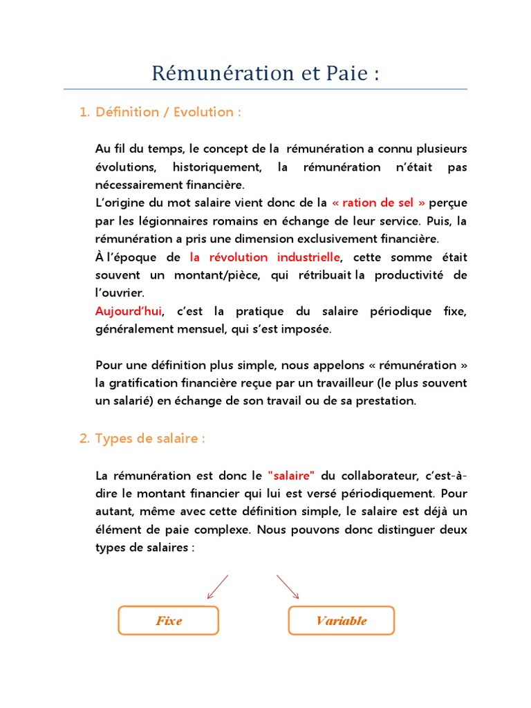 Types de Rémunération et Salaire | PDF | Salaires | Business